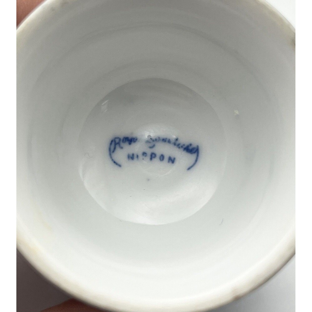 Vintage Royal Satsuma Nippon Blue White Egg Cups Japan Porcelain Set of 2 Used - Picture 6 of 6
